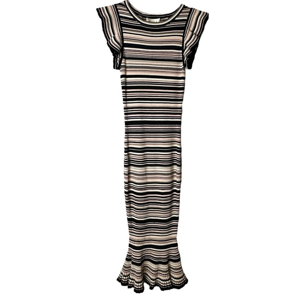 Milly Micro Stripe Mini Mermaid Ribbed Stretch Knit Midi Dress Bodycon NWT Small - Picture 2 of 13